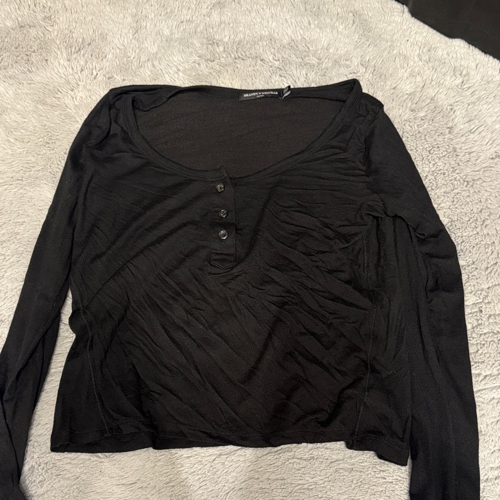Brandy Melville Black Long Sleeve Henley Top